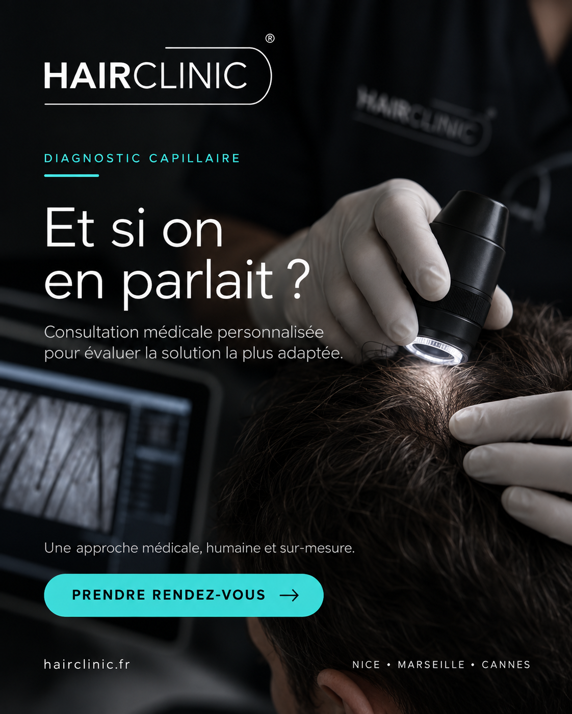 Examen du cuir chevelu avant greffe capillaire